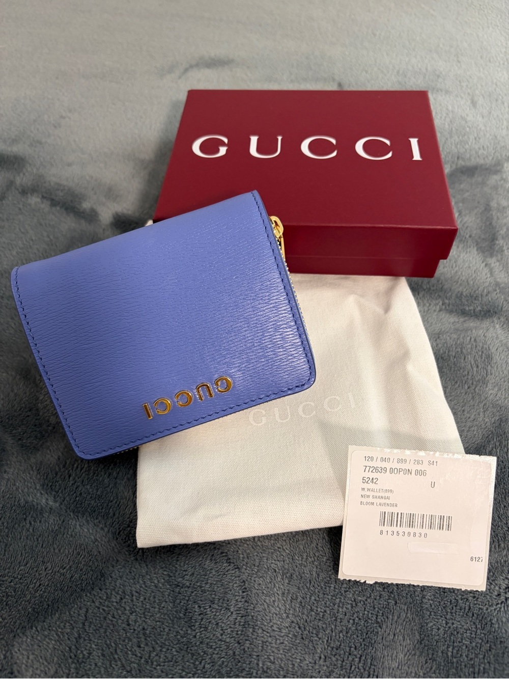 Brand New Gucci Script Mini Bifold Compact Wallet Bloom Lavendar